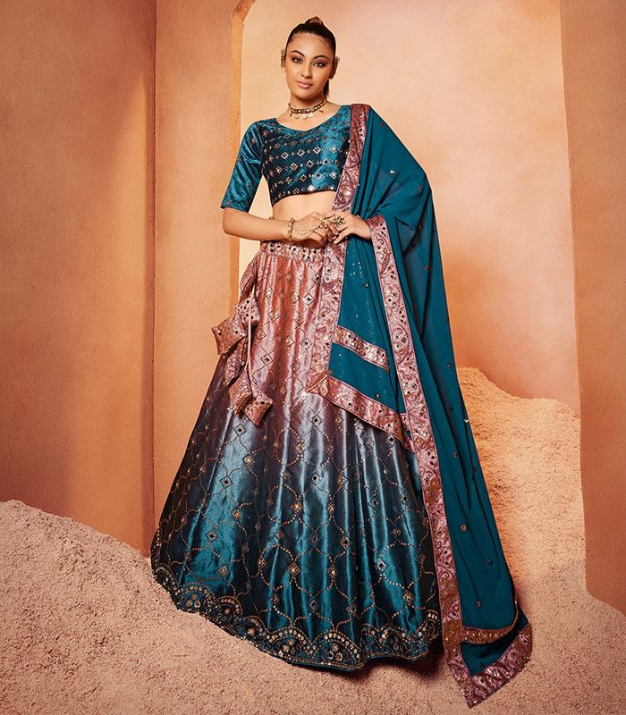 Buy online Teal Embroidered Semi -stitched Lehenga Choli With Dupatta from  ethnic wear for Women by Warthy Ent for ₹1999 at 73% off | 2024 Limeroad.com