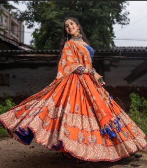 Orange And Blue New Stylish Designer Navratri Chaniya Choli With Dupatta