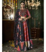 Black Maslin Cotton Printed With All Over Mirror Work Navratri Chaniya Choli For Women