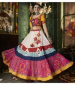 White Maslin Cotton Printed With All Over Mirror Work Best Navratri Lehenga Choli