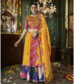 Yellow Maslin Cotton Printed With All Over Mirror Work Navratri Lehenga Choli