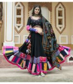 Black Viscose Rayon Printed Navratri Chaniya Choli For Women