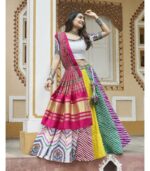 White Maslin Cotton Print With Embroidery Best Navratri Lehenga Choli