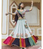 White Viscose Rayon Embroidery With Mirror Best Navratri Lehenga Choli