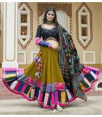 Fluorescent Green Viscose Rayon Printed Navratri Lehenga Choli