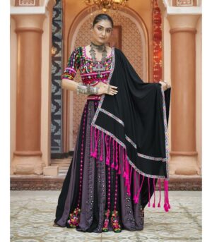 Multicolor Viscose Rayon Embroidery With Mirror Work Navratri Lehenga Choli