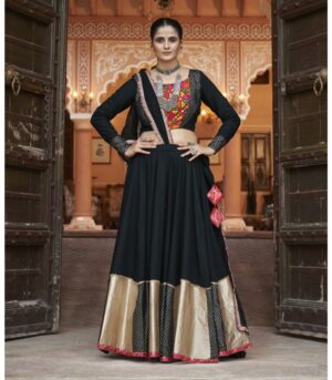 Black Viscose Rayon Foil Work Navratri Chaniya Choli For Women