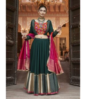 Green Viscose Rayon Foil Work Best Navratri Lehenga Choli