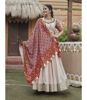 Beige Viscose Rayon Navratri Lehenga Choli